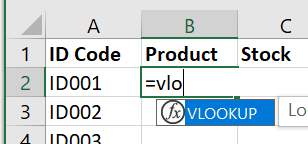 VLOOKUP typing